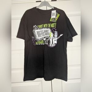 NWT Mens Large Beetlejuice Black T-shirt Short Sleeve 'The Ghost With the Most'